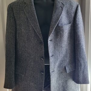 Jos. A. Bank Harris Tweed Men's Charcoal Herringbone Blazer Jacket 100% Wool 43R